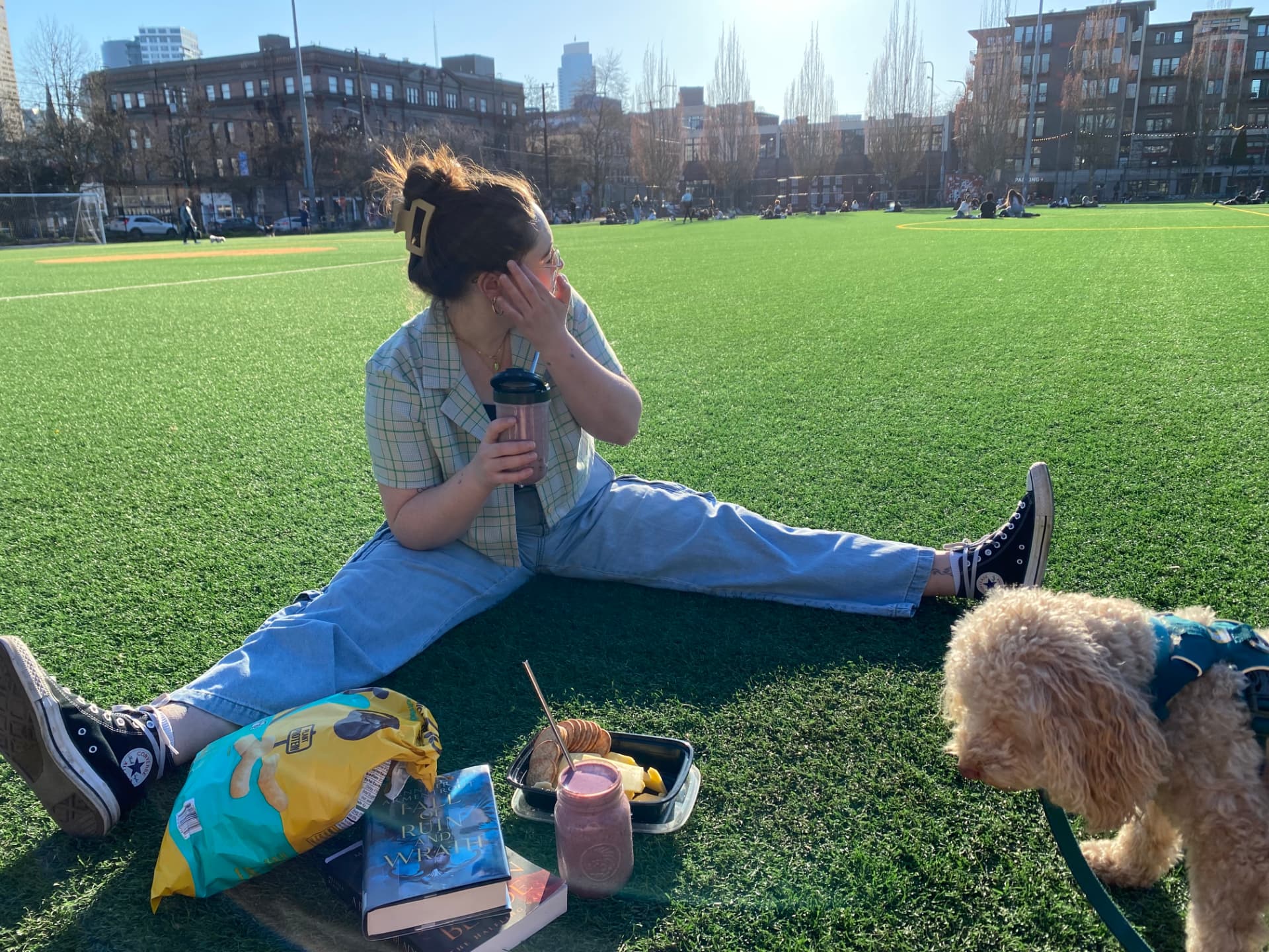 Dr. Rachel Whyte and Moose enjoying a relaxed day in the park
